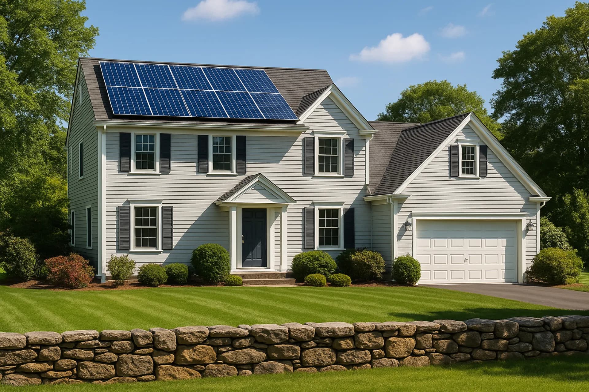 Connecticut suburban home with solar panels on roof