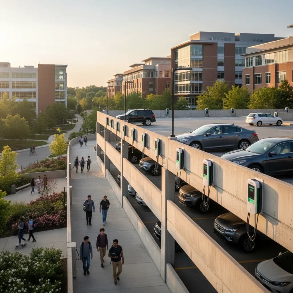 Community college campus parking with EV chargers