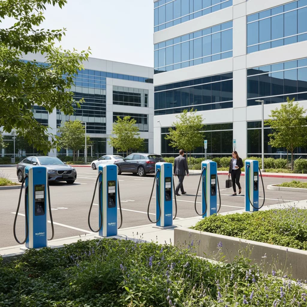 Massachusetts workplace EV charging stations at a suburban office park