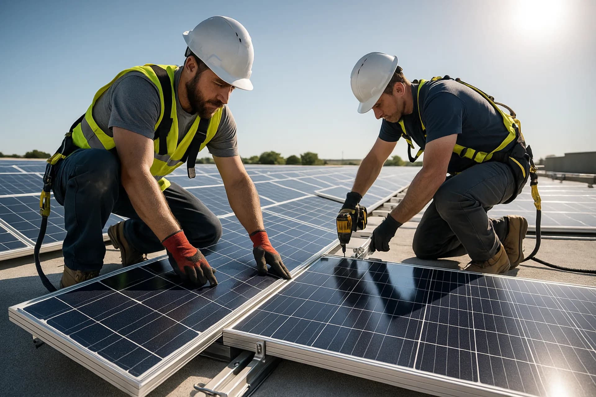 Commercial solar installation on large building rooftop