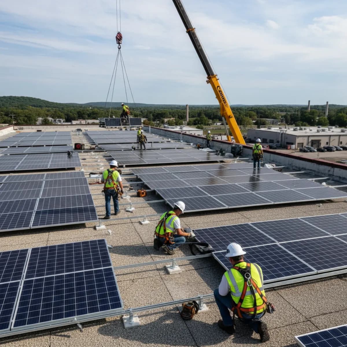 Commercial solar installation crew meeting prevailing wage requirements in Connecticut
