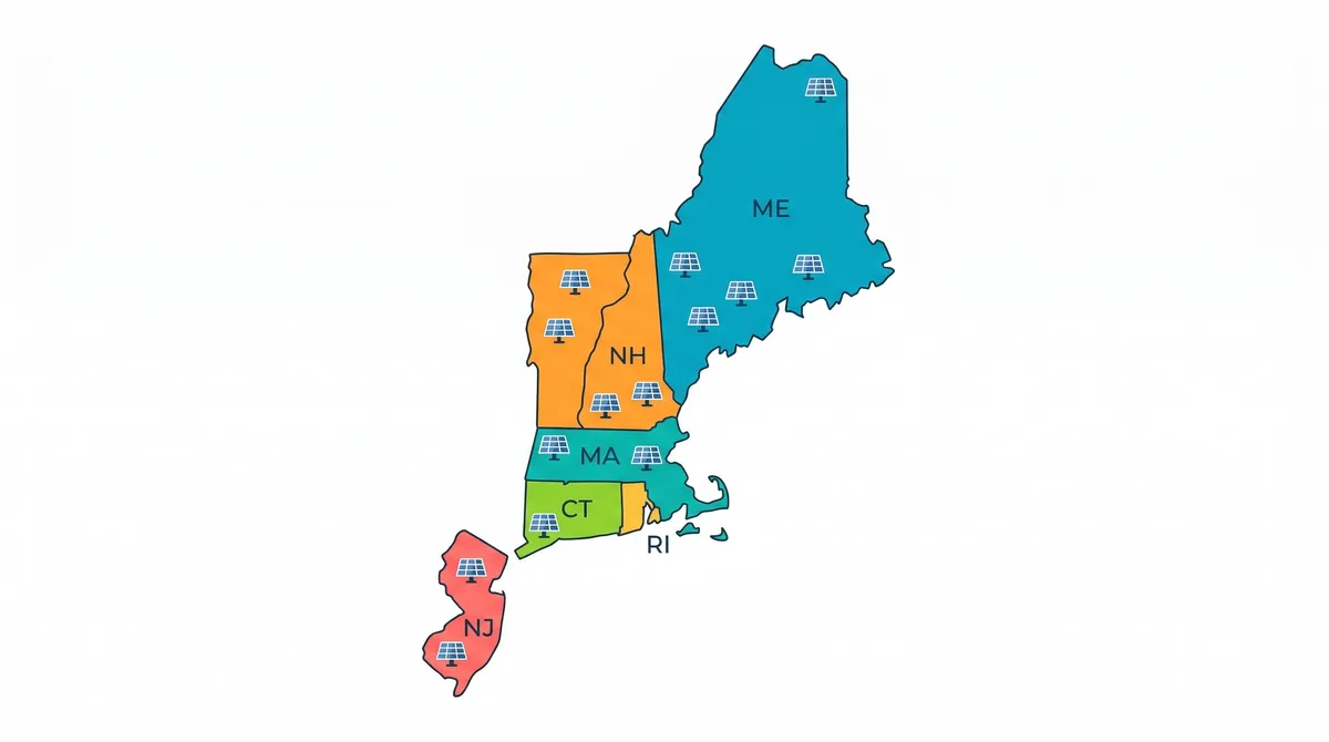 Map of northeastern US states with community solar programs highlighted