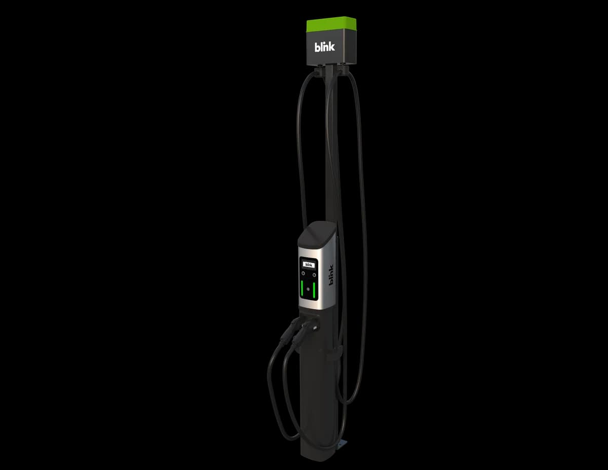 Blink Series 7 pedestal-mounted commercial charger with cable management