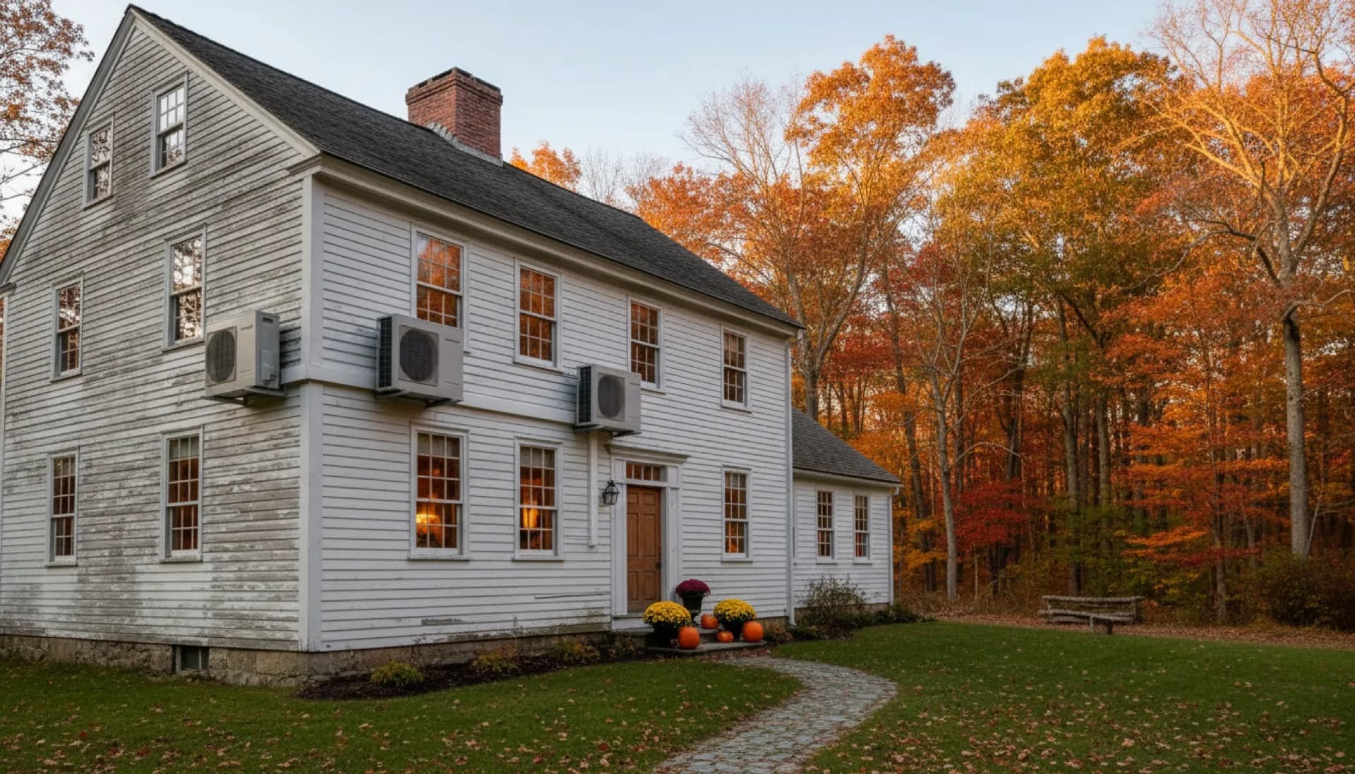 Century-old New England house with modern ductless heat pump installation