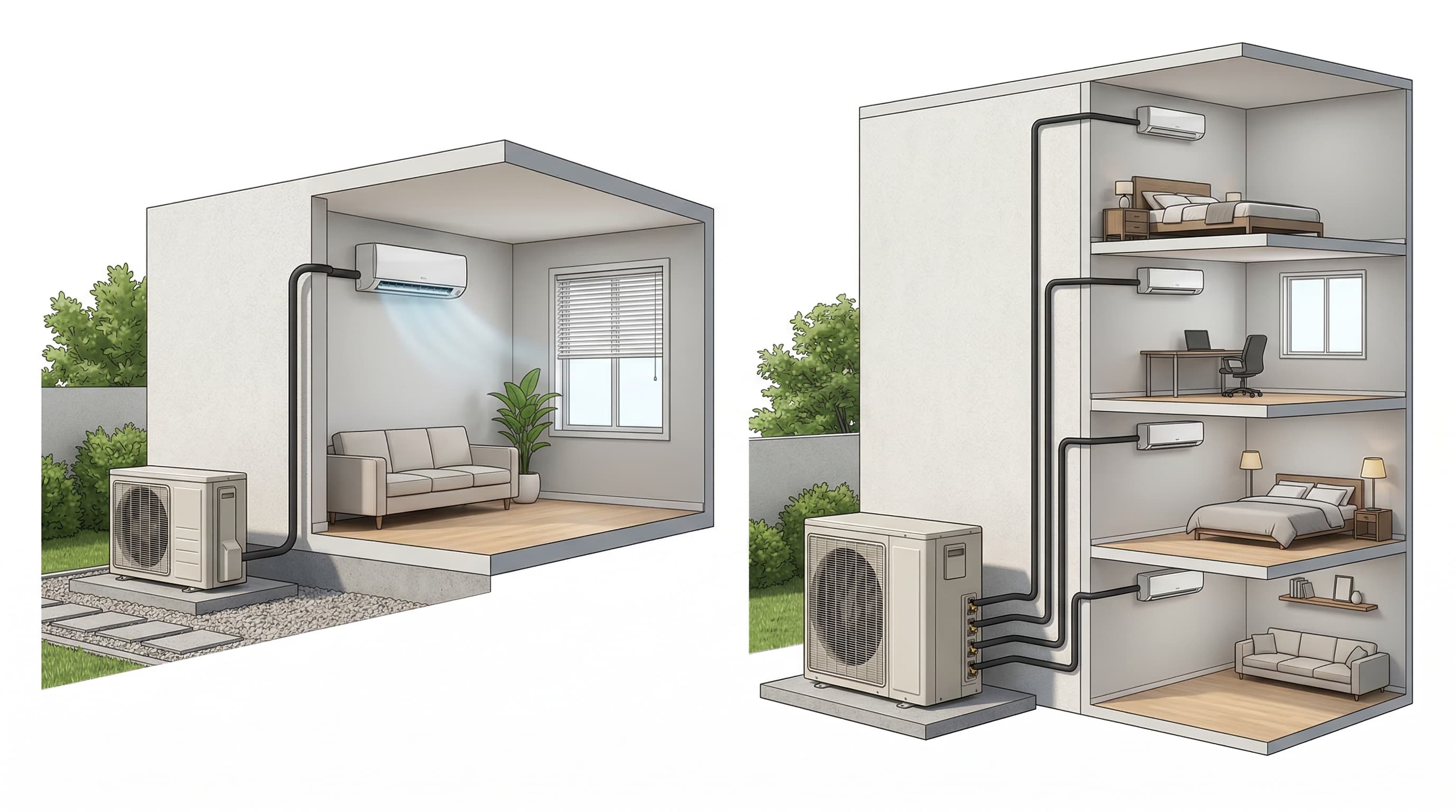 Single zone mini split with one indoor unit vs multi zone system with multiple indoor heads