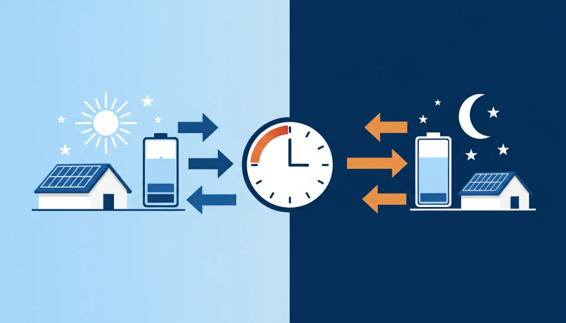 National Grid peak vs off-peak energy cycle showing solar charging during the day and battery discharge during peak hours