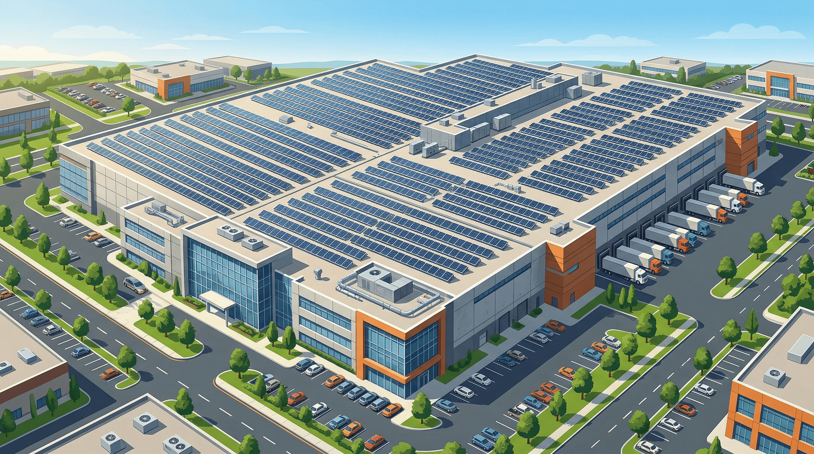 Commercial building with rooftop solar installation