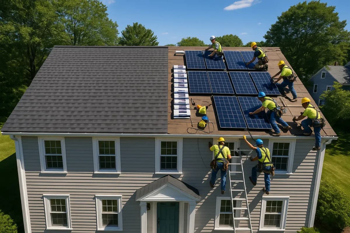 Coordinated roof replacement and solar panel installation on a residential home