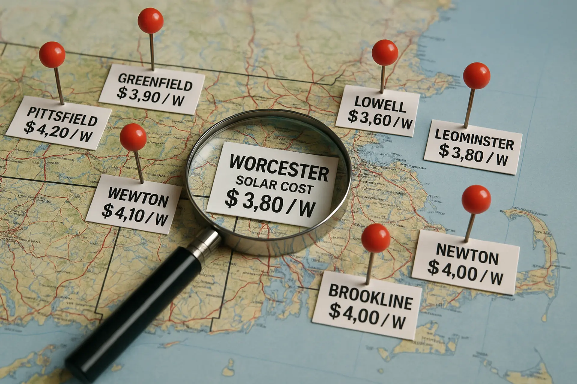 Detailed map showing solar cost variations across cities in a state