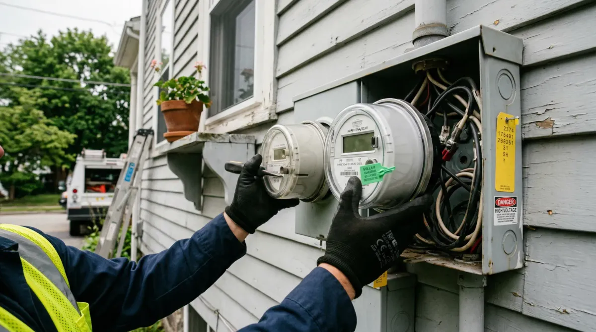 Utility meter being swapped for bidirectional solar meter on Massachusetts home